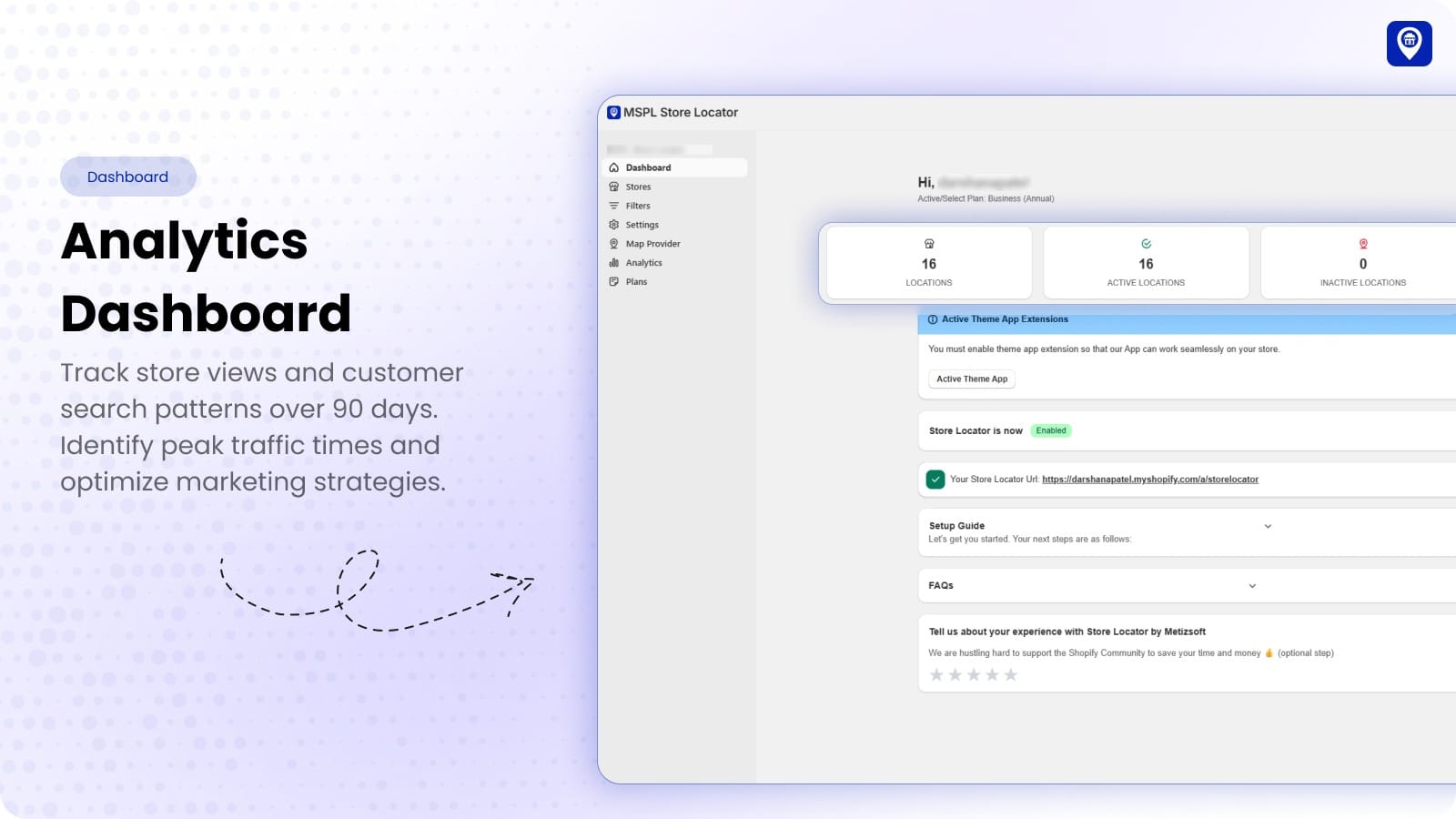 Analytics dashboard tracking store views and customer search patterns