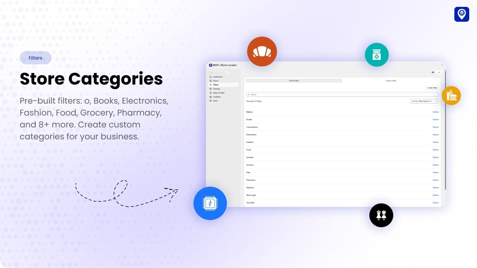 Store categories with pre-built and custom filters