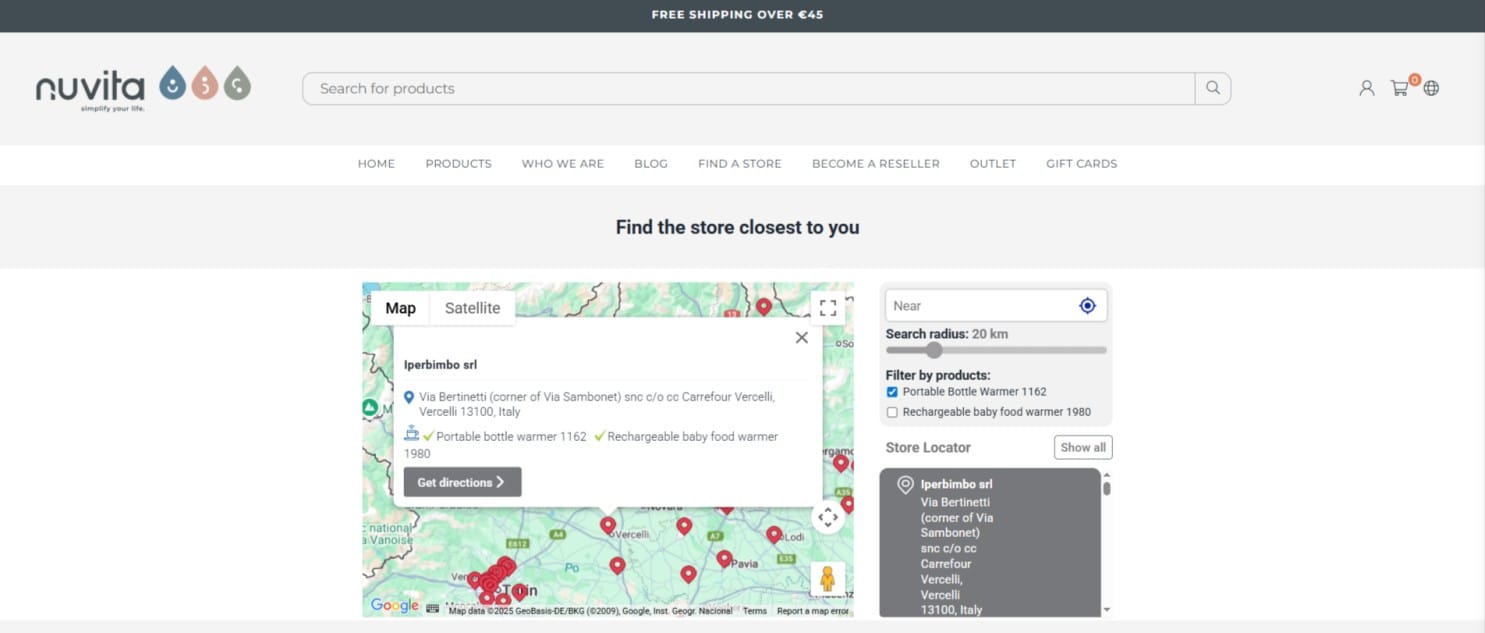 Nuvita Baby Store Locator Demo